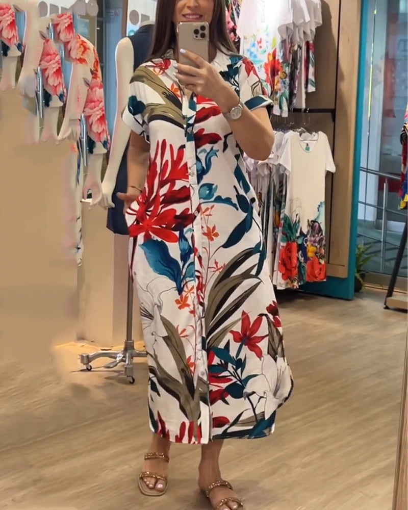 Trendiges Damen Sommerkleid mit Print & Hemdkragen – Flora