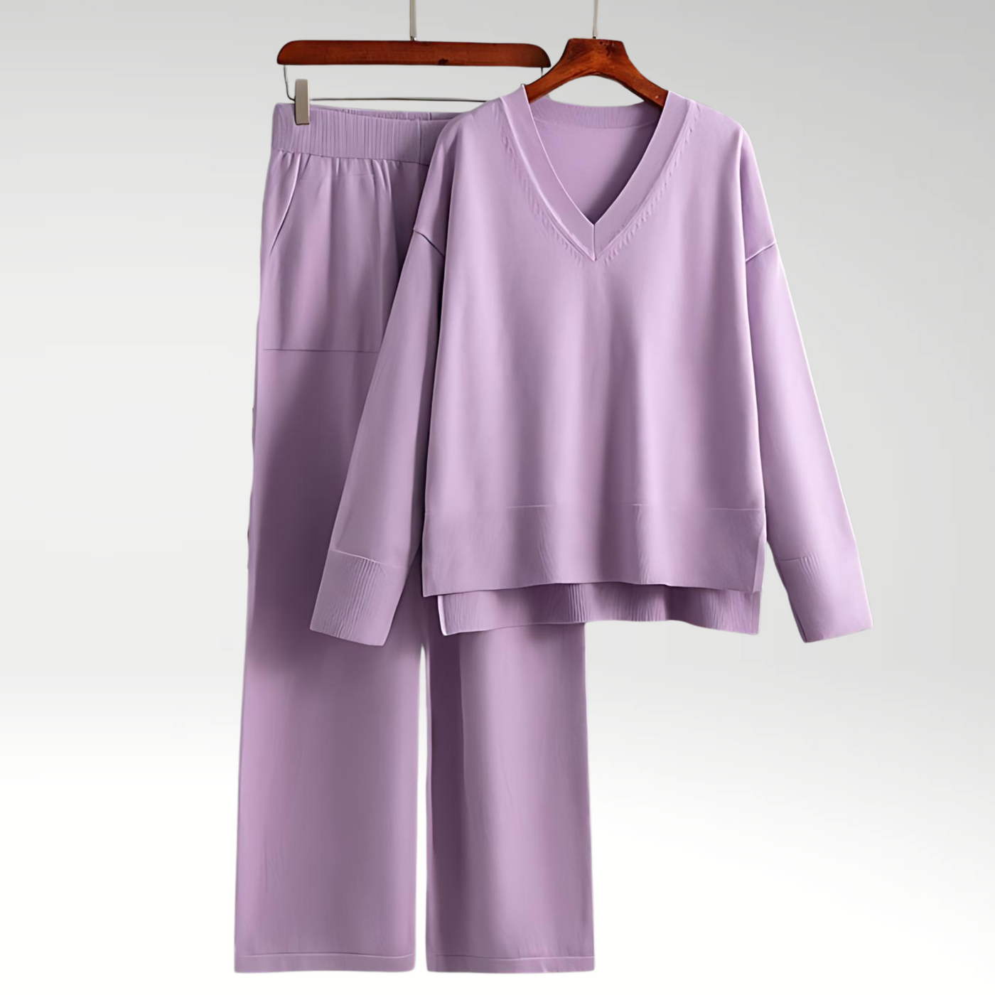 Zweiteiliges Loungewear-Set | V-Ausschnitt & Weite Hose | Bequemer Chic