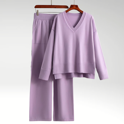 Zweiteiliges Loungewear-Set | V-Ausschnitt & Weite Hose | Bequemer Chic