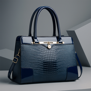 Aeryn - Strukturierte Handtasche mit Krokoprägung – Marineblau