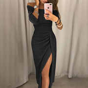 Cristy - Elegantes schulterfreies Damenkleid – Schwarz