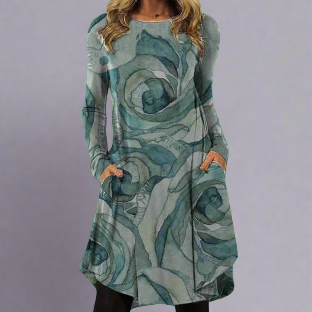 Ysolde | Modisches Kleid mit bedrucktem Bund aus Premium-Stoff