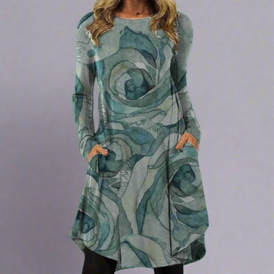 Ysolde | Modisches Kleid mit bedrucktem Bund aus Premium-Stoff