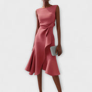 Ärmelloses Midikleid für Damen mit drapiertem, asymmetrischem Saum – Rosa
