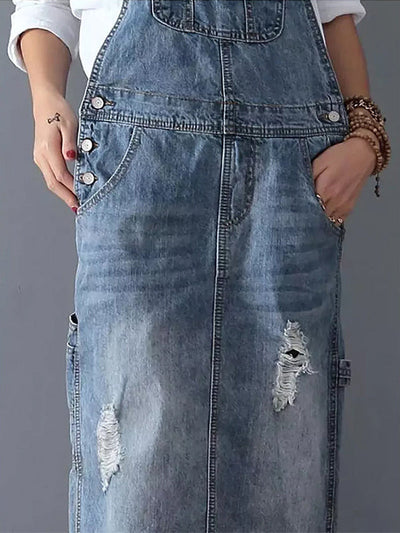 Denim Dungaree Kleid mit verstellbaren Trägern