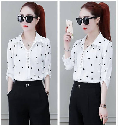 Stilvolle Damen Chiffon Bluse mit Knöpfen & Umschlagkragen – Fenya