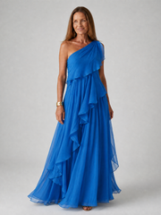 Katriana - Maxikleid mit zarten Rüschen – Blau