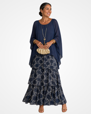 Sylvia - Fließendes Soft-Touch-Maxikleid – Dunkelblau