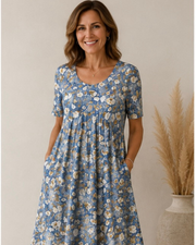 Ailith - drapiertes Soft-Touch-Kleid – Gelbes Blumenmuster