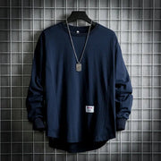 Leon | Herren Oversized Longsleeve Rundhals Langarm Basic – Marineblau