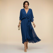 MARTA™ | CHIFFONKLEID MIT V-AUSSCHNITT – Blau