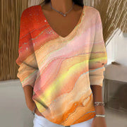 Carivella - Locker geschnittener Strickpullover mit Ahornblatt – Pink-Orange