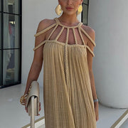 Damen-Maxikleid aus Leinenmischung (Cover-Up) – Khaki