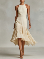 Elegantes Neckholder-Midikleid aus Crêpe in Ivory – Elfenbein
