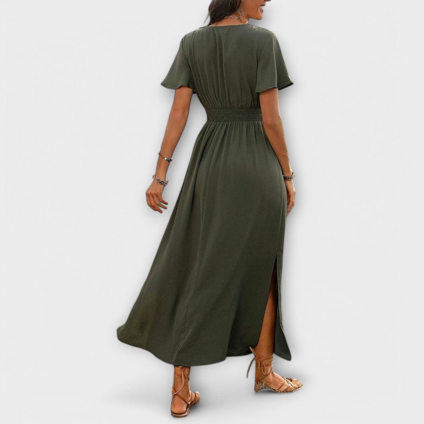 Heather - Elegantes Boho Kleid mit V-Ausschnitt und langen Ärmeln
