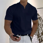 Herren Slim Fit V-Ausschnitt Poloshirt – Lässiges Stylisches Sommer Oberteil – Dunkelblau