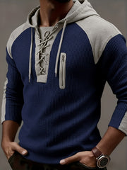 Ashcombe - Kuscheliger gerippter Hoodie – Dunkelblau