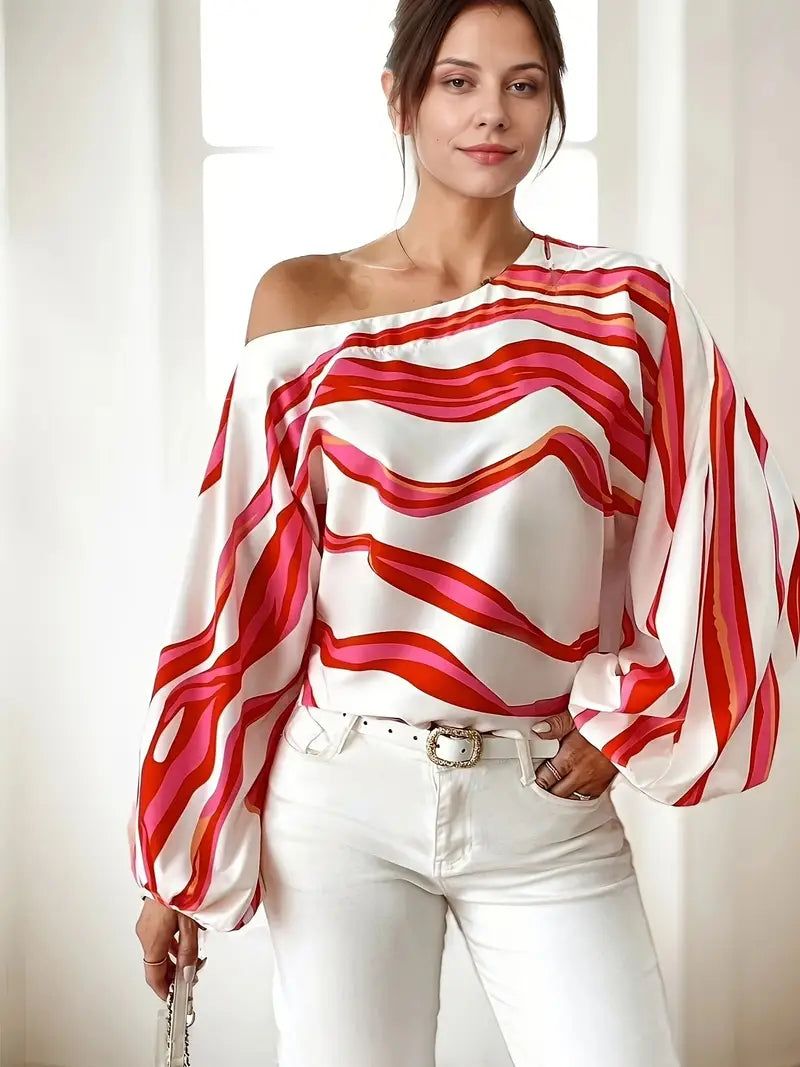 Laila | Elegante Off-the-Shoulder Bluse mit geometrischem Print