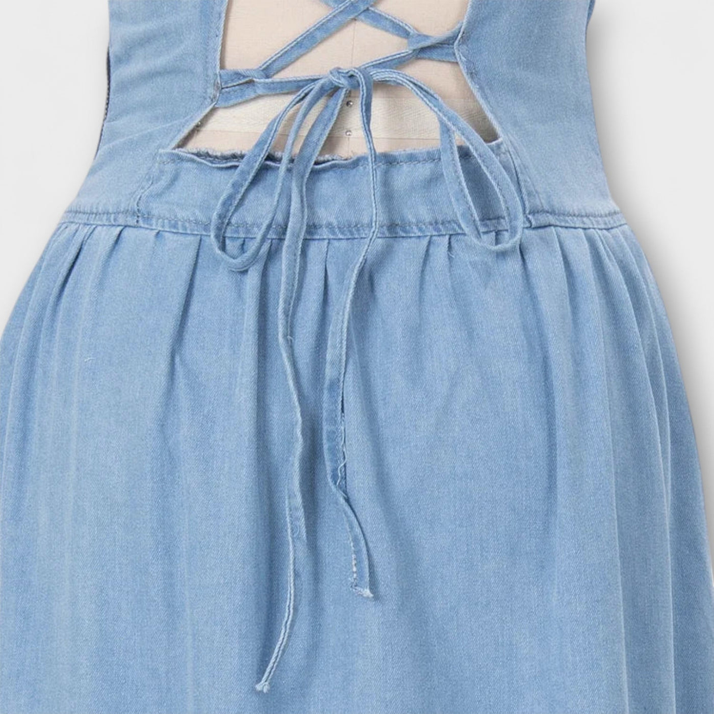 Lux - Denim Blau Trägerloses Kleid