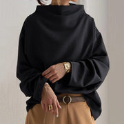 Mia | Eleganter Oversize-Strickpullover mit hohem Kragen – Schwarz