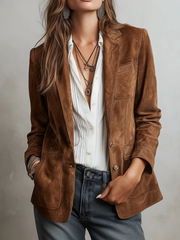 Mirevalle - Maßgeschneiderter Vintage-Wildlederblazer – Braun