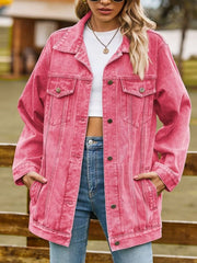 Lidi - Button Down Jeansjacke aus gewaschenem Denim – Rosa