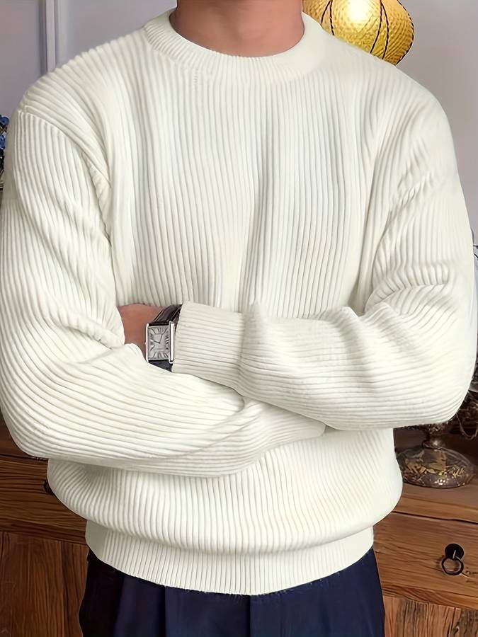 Leon – Herren Strickpullover in Weiß mit Rippstruktur | Stilvoll & Warm für Frühling