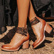 Philomena - Vintage-Leder-Sandaletten mit Knöchelriemen – Dunkelbraun