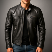 Herren Bikerjacke mit Reissverschluss und Taschen – Schwarz
