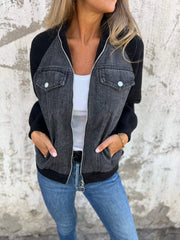 Alinique - Weiche Bomberjacke aus Strick-Denim – Schwarz