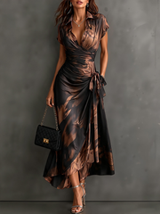 Roselle - Seidiges Maxikleid mit Hemdkragen – Braun