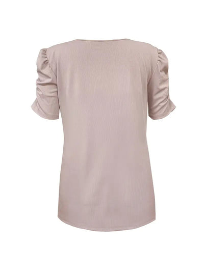 Rosemarie - Einfarbiges Geripptes Damen T-Shirt V-Ausschnitt Frühling