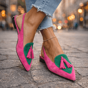 Delisia - Handgefertigte Sandalen mit Quastenriemen – Pink und Grün