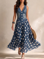 Orianelle - Elegantes Polka-Dot-Kleid – Blau