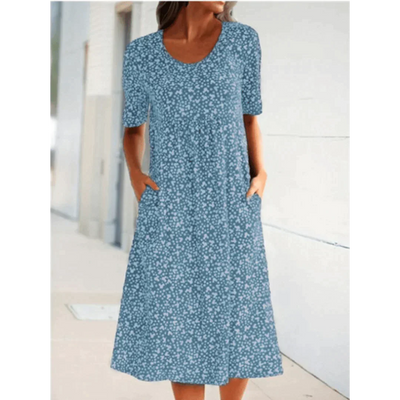 Jehaia - Lässiges Kleid mit Rundhalsausschnitt und Blumenmuster