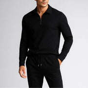Luca | Herren Strick Set 2-teilig Polo Zip Pullover Jogger Hose – Schwarz