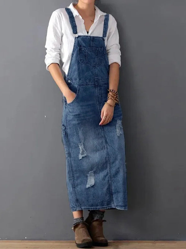 Denim Dungaree Kleid mit verstellbaren Trägern