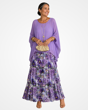 Sylvia - Fließendes Soft-Touch-Maxikleid – Lila mit Blumen