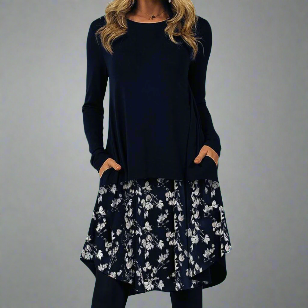 Ysolde | Modisches Kleid mit bedrucktem Bund aus Premium-Stoff