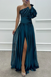 Fenna™ - Elegante Lange Kleid mit Einem Schulter – Marineblau