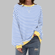 Adelia - Gestreiftes Soft-Touch-Langarm-Sweatshirt – Himmelblau