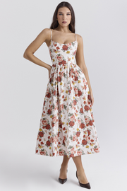 Sommerfeld | Elegantes Korsett Sommer Midi Kleid – Rot/Weiß