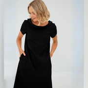 Laura | Luftiges Damen Leinenkleid sommerlich elegant – Schwarz