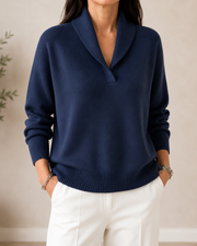 Amandina - Extraweicher V-Ausschnitt-Pullover – Marineblau