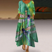 Rosalie | Damen Maxikleid Langarm Blumenprint A-Linie – Botanische Brise