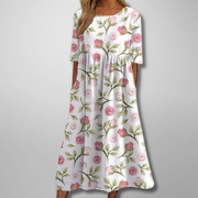 Gail – Florales Damen Maxikleid – Weiß Rosa