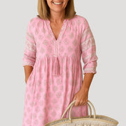 Boho-Midi-Kleid für Damen mit Taschen – Pink