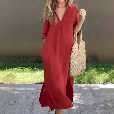 Leeann - Sommerliches Maxikleid mit luftigem V-Ausschnitt