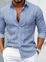 Alverton - Gestreiftes Langarmhemd mit Vintage-Waschung – Himmelblau