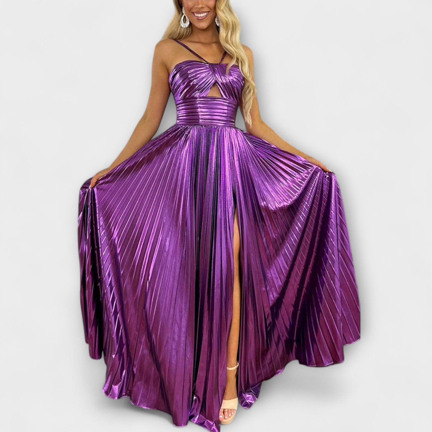 Maxikleid mit Metallic-Stoff